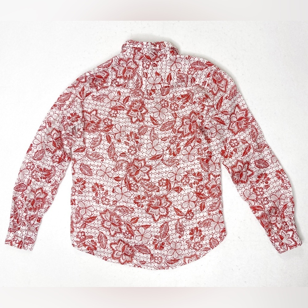 Garnet Hill Floral Button Up Top Women’s Size 0 European Flax Linen Long Sleeve